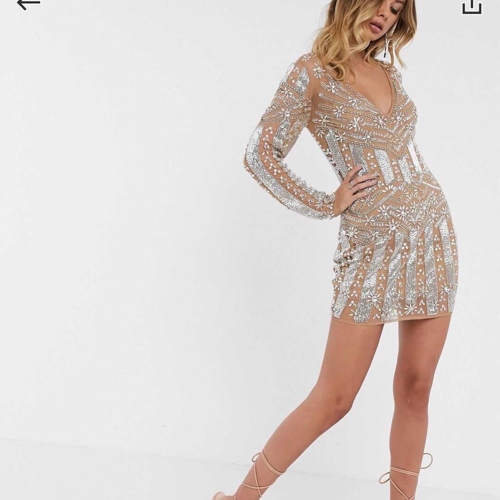 *FREE SHIPPING* ASOS Long Sleeve Heavily Embellished Mini Dress